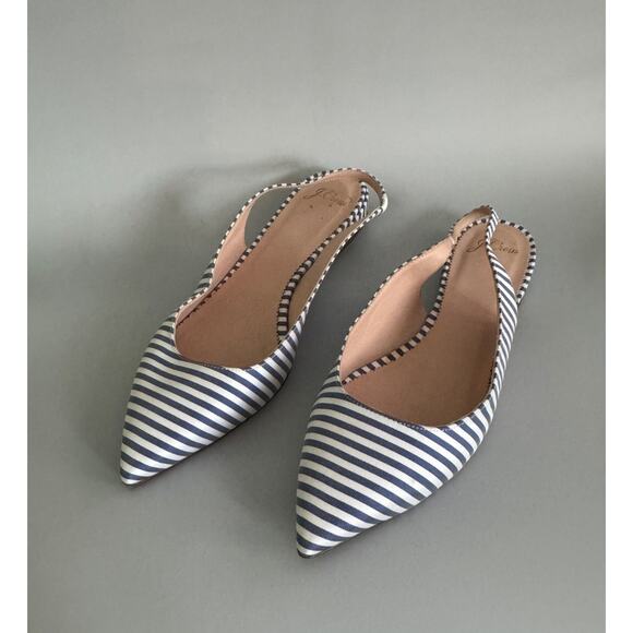 J.Crew Slingback Flats Striped Blue and White Women’s Size 10 Leather Lining - Picture 1 of 8
